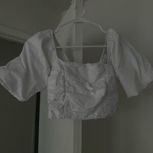 White bubble sleeve top